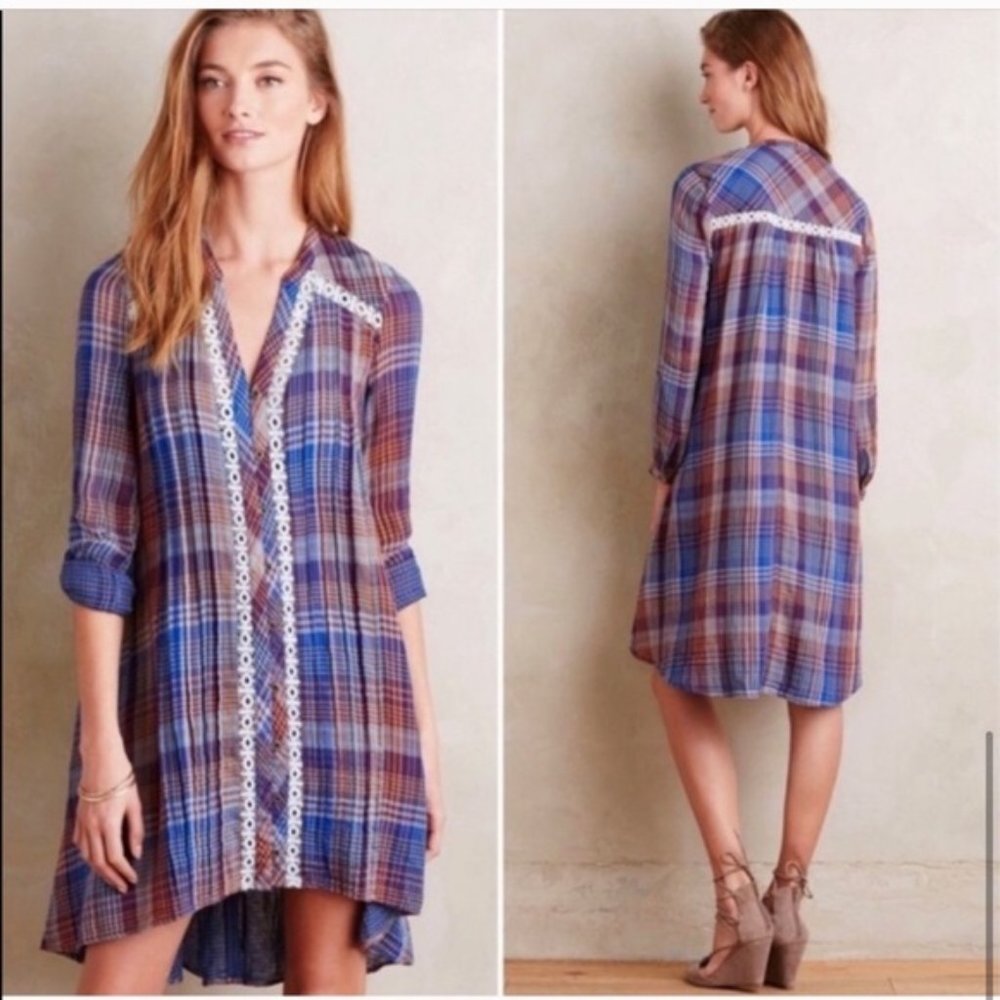 NWT Anthropologie Holding Horses plaid shirt dress. Sz L.